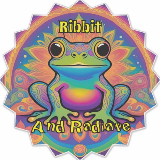 Ribbit and Radiate Frog - Boho サイケデリック Groovy シール (正面)