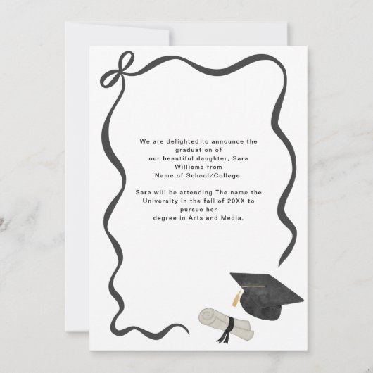 Ribbon Bow Photo Graduation 案内状 (裏面)