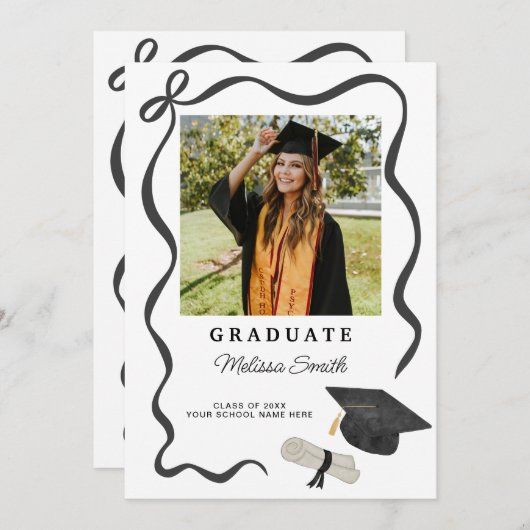 Ribbon Bow Photo Graduation 案内状 (正面/裏面)