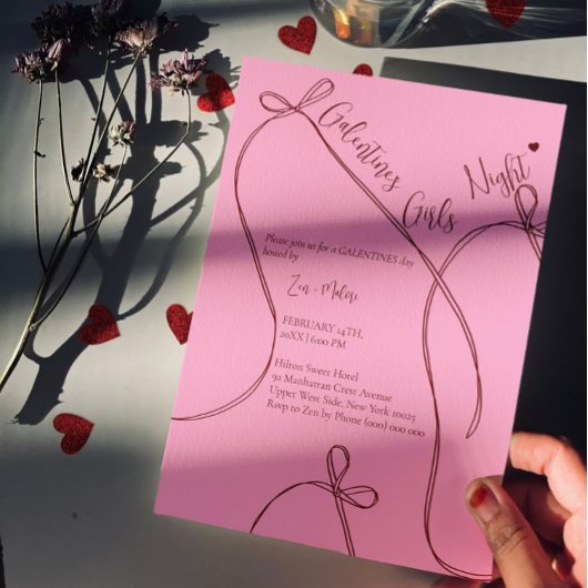 Ribbon Bows – Modern Galentine's girls night 招待状