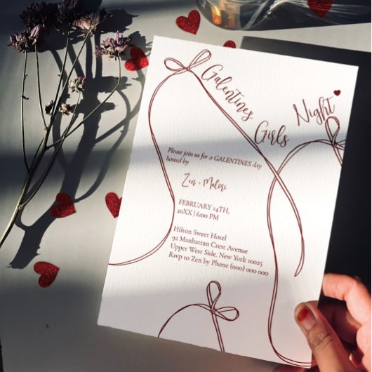 Ribbon Bows – Modern Galentine's girls night 招待状