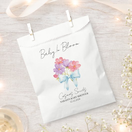 Ribbon | Cosmos Seeds Baby Shower Favor Bag フェイバーバッグ (クリップ留めされた状態)