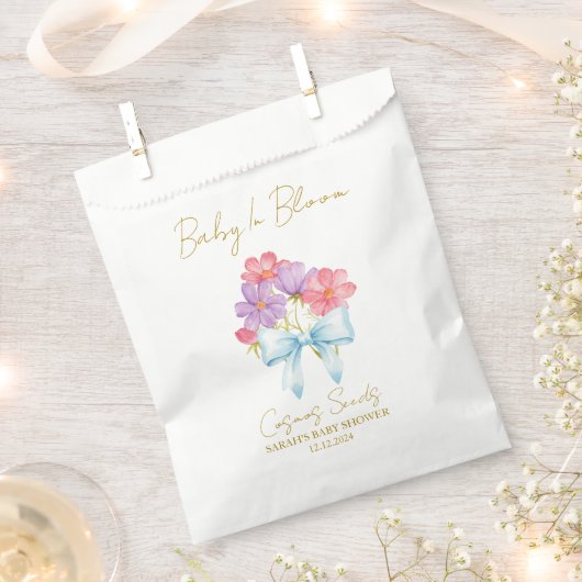 Ribbon | Cosmos Seeds Baby Shower Favor Bag フェイバーバッグ (クリップ留めされた状態)
