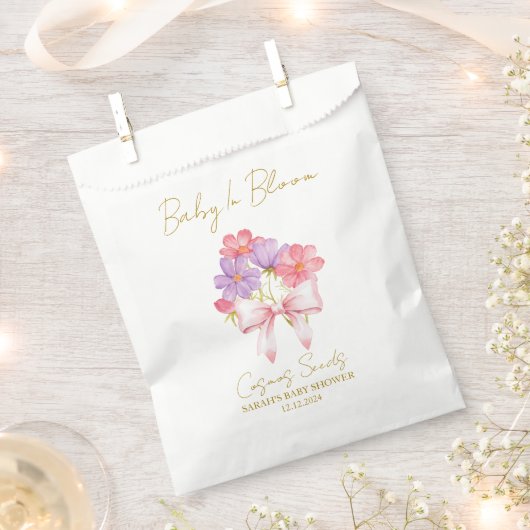 Ribbon | Cosmos Seeds Baby Shower Favor Bag フェイバーバッグ (クリップ留めされた状態)