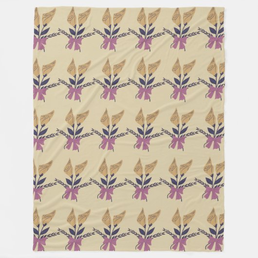 Ribbon flower bouquet pattern フリースブランケット (正面)