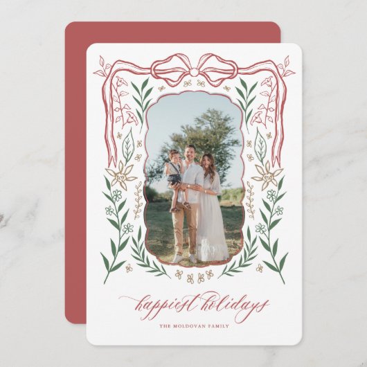 Ribbon Frame Christmas Card with Bow シーズンカード (正面/裏面)