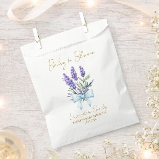 Ribbon | Lavender Seeds Baby Shower Favor Bag フェイバーバッグ (クリップ留めされた状態)