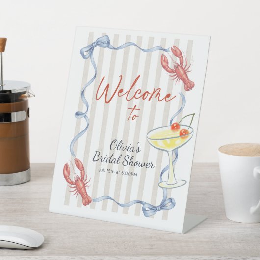 Ribbon Lobster She is Catch Bridal Shower Welcome  台座サイン (インサイチュ)