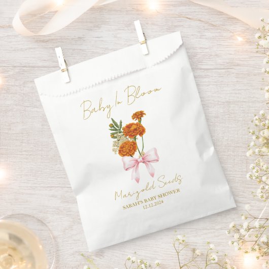 Ribbon | Marigold Seeds Baby Shower Favor Bag フェイバーバッグ (クリップ留めされた状態)