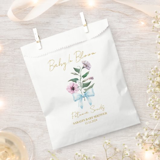Ribbon | Petunia Seeds Baby Shower Favor Bag フェイバーバッグ (クリップ留めされた状態)