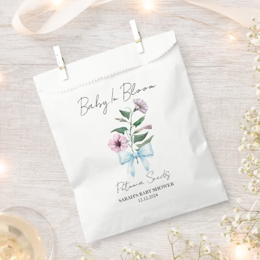 Ribbon | Petunia Seeds Baby Shower Favor Bag フェイバーバッグ (クリップ留めされた状態)