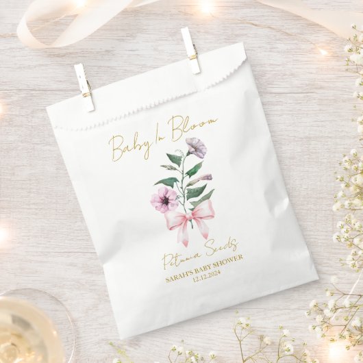 Ribbon | Petunia Seeds Baby Shower Favor Bag フェイバーバッグ (クリップ留めされた状態)