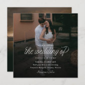 Ribbon Script Minimalist Square Wedding Photo 招待状 (正面/裏面)