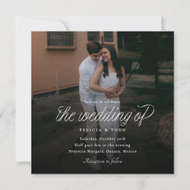 Ribbon Script Minimalist Square Wedding Photo 招待状