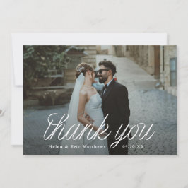 Ribbon Script Minimalist Wedding Photo  サンキューカード