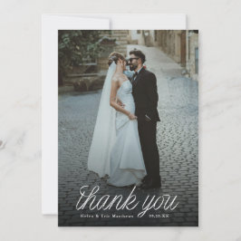Ribbon Script Minimalist Wedding Photo  サンキューカード