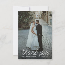 Ribbon Script Minimalist Wedding Photo Small サンキューカード