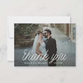 Ribbon Script Minimalist Wedding Photo Small サンキューカード