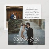 Ribbon Script Minimalist Wedding Photo Small サンキューカード (正面/裏面)