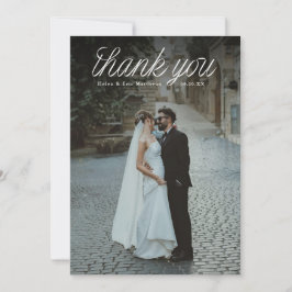 Ribbon Script Top Minimalist Wedding Photo  サンキューカード