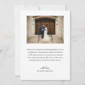 Ribbon Script Top Minimalist Wedding Photo サンキューカード (裏面)