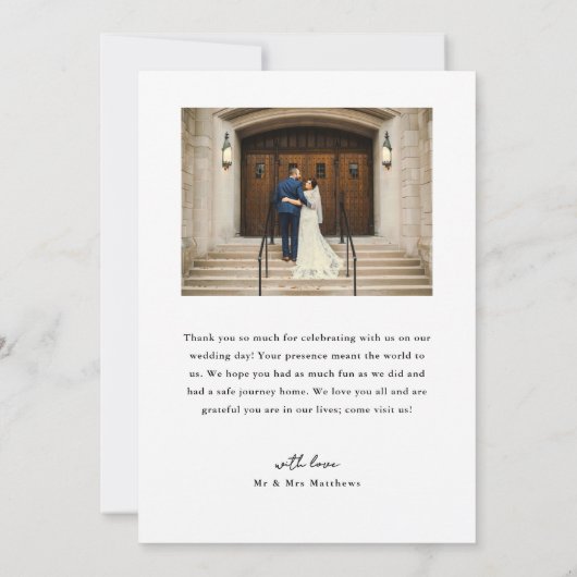 Ribbon Script Top Minimalist Wedding Photo  サンキューカード (裏面)