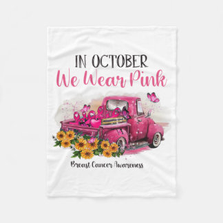 Ribbon Truck In October We Wear Pink Breast Cancer フリースブランケット