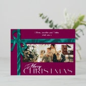 Ribboned Elegant Christmas Silver 箔シーズンカード (立ち正面)