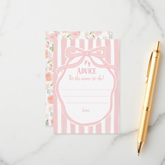 Ribbons Bows & Toes Baby Shower Advice for Mom  エンクロージャーカード (正面/裏面インサイチュ)