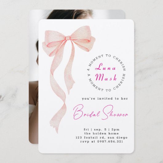 Ribbons & Romance Bridal Shower 招待状 (正面/裏面)