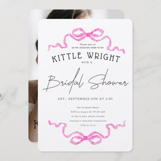  Ribbons & Romance Bridal Shower 招待状 (正面/裏面)