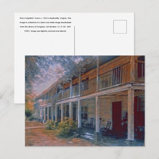 Rice’s-Hughlett’s Tavern c. 1935, Heathsville, VA ポストカード (正面/裏面)