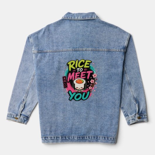 Rice to Meet You – かわいいすしデザイン デニムジャケット (裏面)