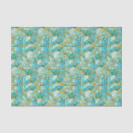 Rich Aqua Teal Gold Watercolor Mosaic Sea Glass  薄葉紙
