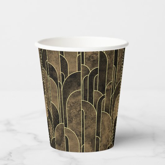 Rich Brown and Gold Art Deco Pattern 紙コップ (正面)