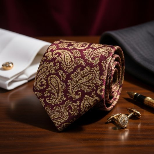 Rich Burgundy & Gold Paisley ネクタイ