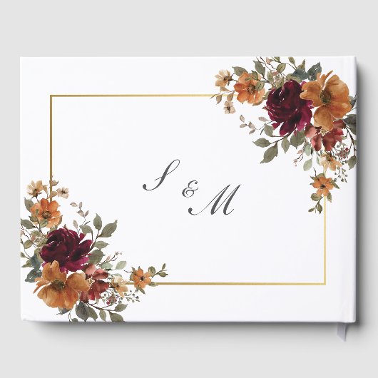 Rich Burgundy Rust Burnt Orange Floral Wedding ゲストブック (裏面)