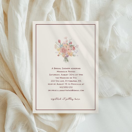 Rich Burguny Minimalist Elegant Bridal Shower 招待状