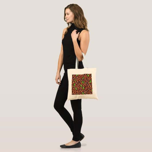 Rich Coffee Bean & Green Leaf Pattern Tote Bag - P トートバッグ (正面(モデル))