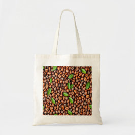 Rich Coffee Bean & Green Leaf Pattern Tote Bag - P トートバッグ