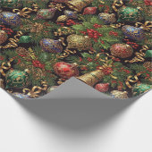 Rich Dark Green Vintage Christmas Seamless Pattern ラッピングペーパー (角)