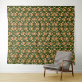 Rich Floral Pattern: Peach Flowers and Green Leave タペストリー (インサイチュ(横))