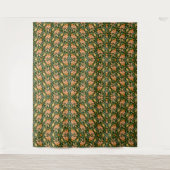 Rich Floral Pattern: Peach Flowers and Green Leave タペストリー (正面)