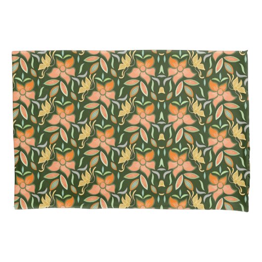 Rich Floral Pattern: Peach Flowers and Green Leave 枕カバー (正面左)