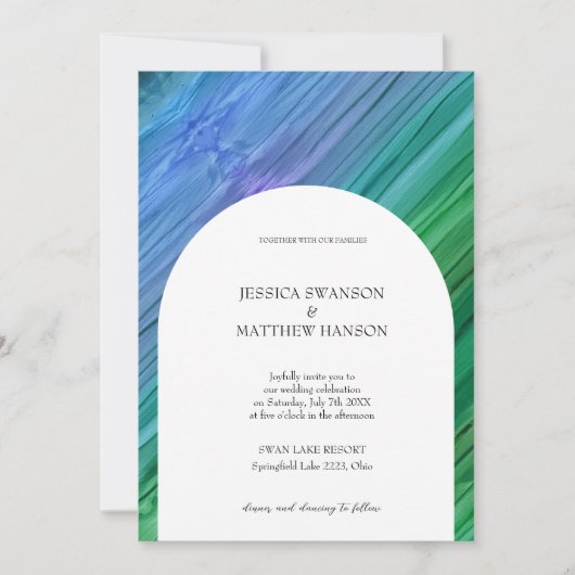 Rich indigo, deep green, and amethyst Wedding 招待状 (正面)
