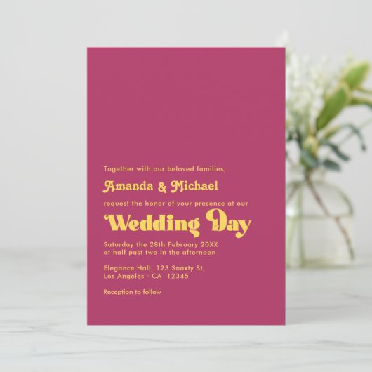 Rich Maroon and Mustard Retro Typography Wedding 招待状 (スタンド正面)