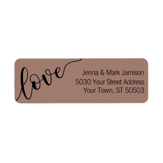 Rich Mocha Black Love Script Return Address ラベル (正面)