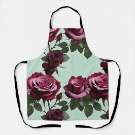 Rich Purple And Deep Red Roses On A Mint Green エプロン