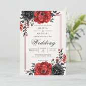 Rich Red Floral Romance Wedding 招待状 (スタンド正面)