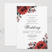 Rich Red Floral Romantic Wedding 招待状 (正面/裏面)